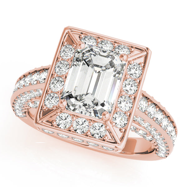 Halo Pavé Bridge Accent Emerald Cut Engagement Ring - Elgrissy Diamonds