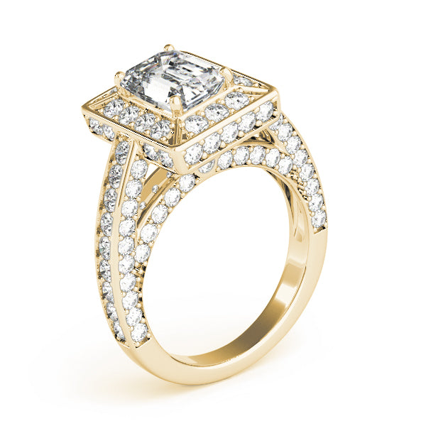 Halo Pavé Bridge Accent Emerald Cut Engagement Ring - Elgrissy Diamonds