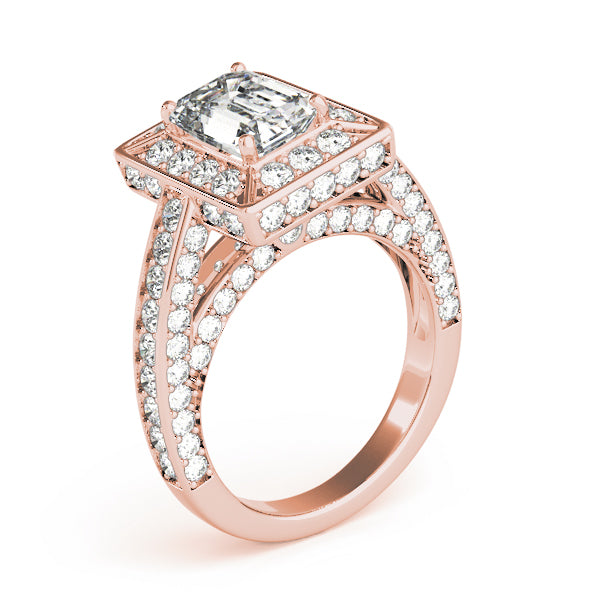 Halo Pavé Bridge Accent Emerald Cut Engagement Ring - Elgrissy Diamonds