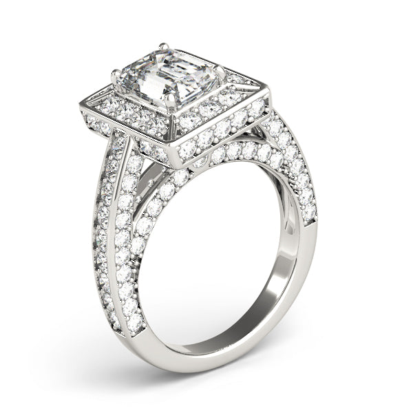 Halo Pavé Bridge Accent Emerald Cut Engagement Ring - Elgrissy Diamonds