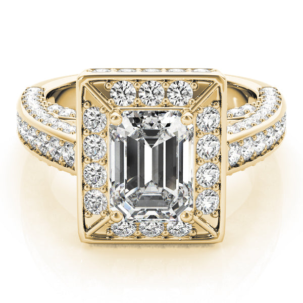 Halo Pavé Bridge Accent Emerald Cut Engagement Ring - Elgrissy Diamonds