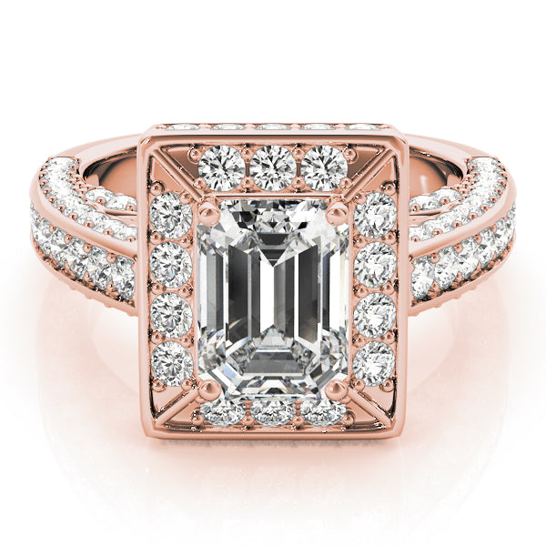 Halo Pavé Bridge Accent Emerald Cut Engagement Ring - Elgrissy Diamonds