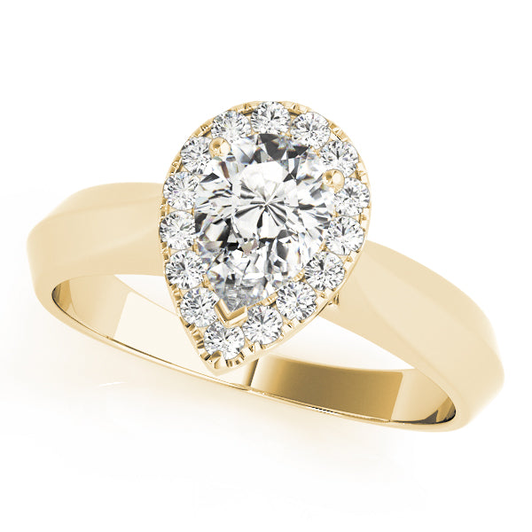 Wide Knife Edge Halo Pear Shape Engagement Ring - Elgrissy Diamonds