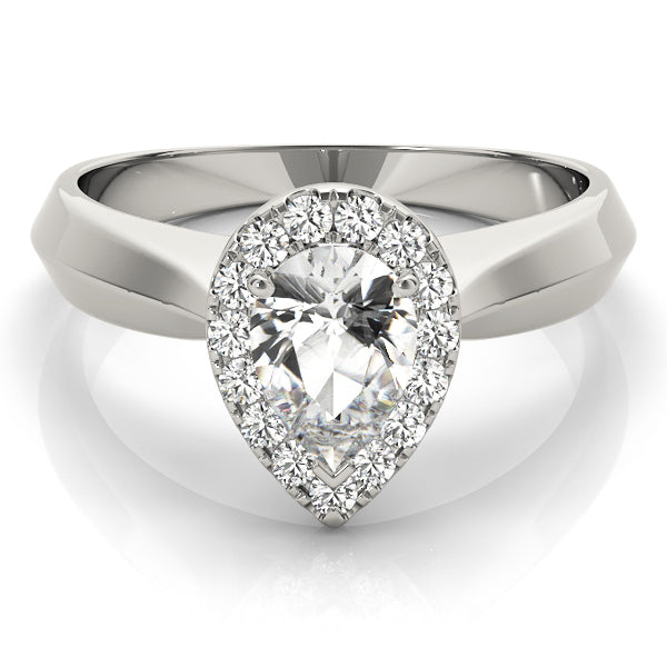 Wide Knife Edge Halo Pear Shape Engagement Ring - Elgrissy Diamonds