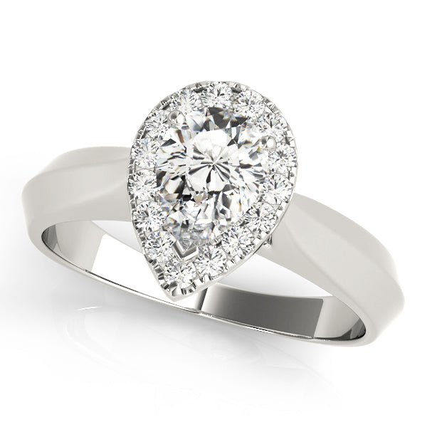 Wide Knife Edge Halo Pear Shape Engagement Ring - Elgrissy Diamonds