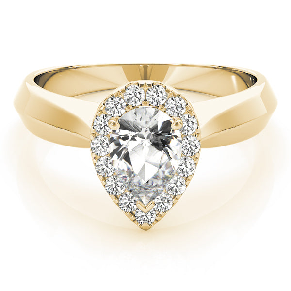 Wide Knife Edge Halo Pear Shape Engagement Ring - Elgrissy Diamonds