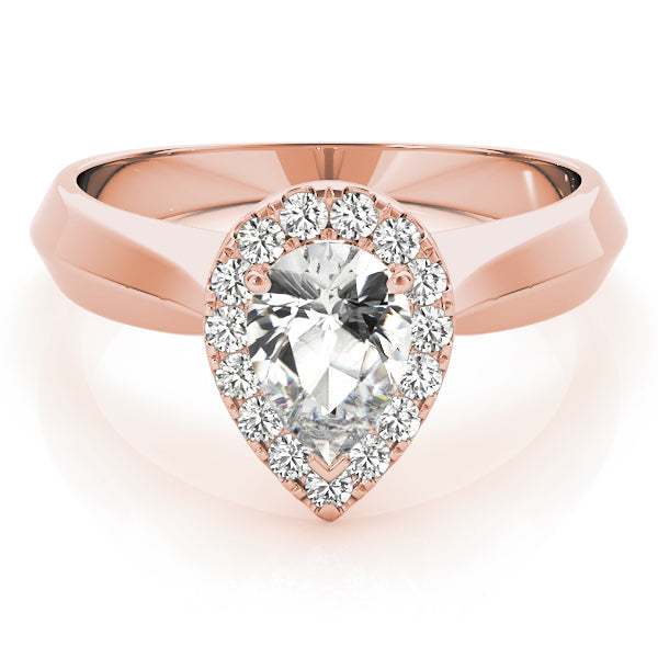Wide Knife Edge Halo Pear Shape Engagement Ring - Elgrissy Diamonds
