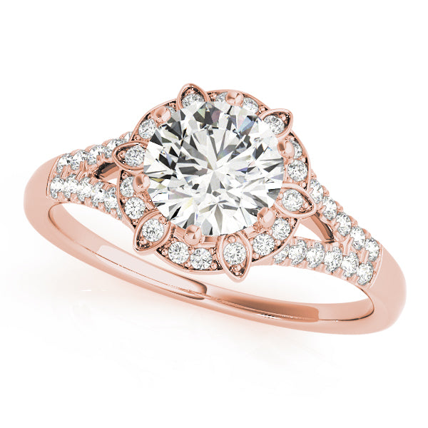 Round Diamond Pavé Halo And Split Shank Engagement Ring - Elgrissy Diamonds