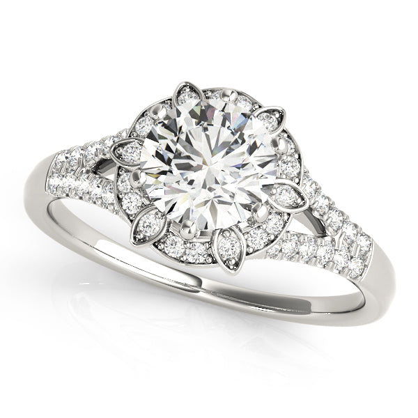 Round Diamond Pavé Halo And Split Shank Engagement Ring - Elgrissy Diamonds