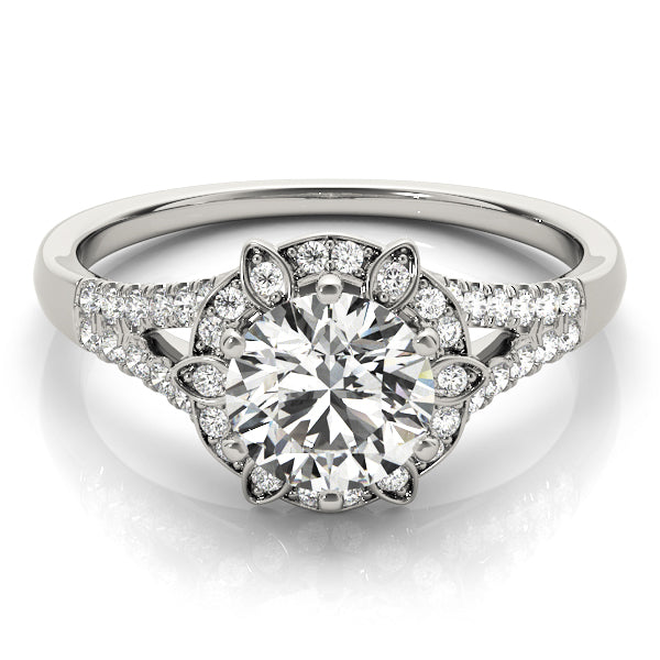 Round Diamond Pavé Halo And Split Shank Engagement Ring - Elgrissy Diamonds