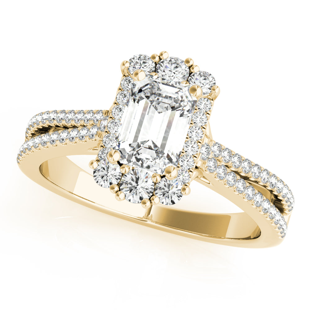 Royal Halo Pavé Split Shank Emerald Cut Engagement Ring - Elgrissy Diamonds