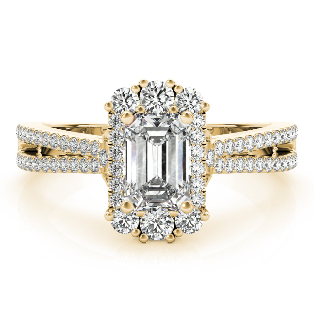 Royal Halo Pavé Split Shank Emerald Cut Engagement Ring - Elgrissy Diamonds