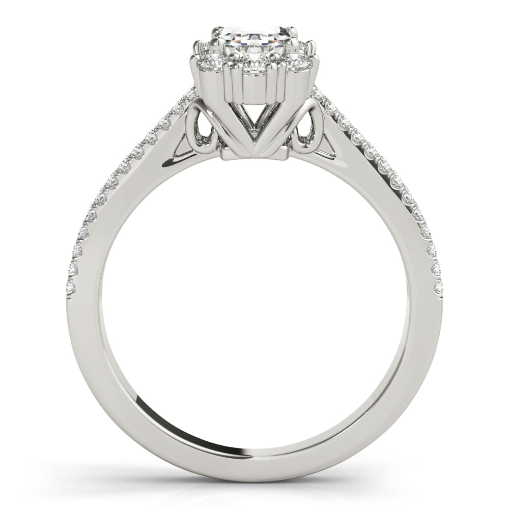 Royal Halo Pavé Split Shank Emerald Cut Engagement Ring - Elgrissy Diamonds