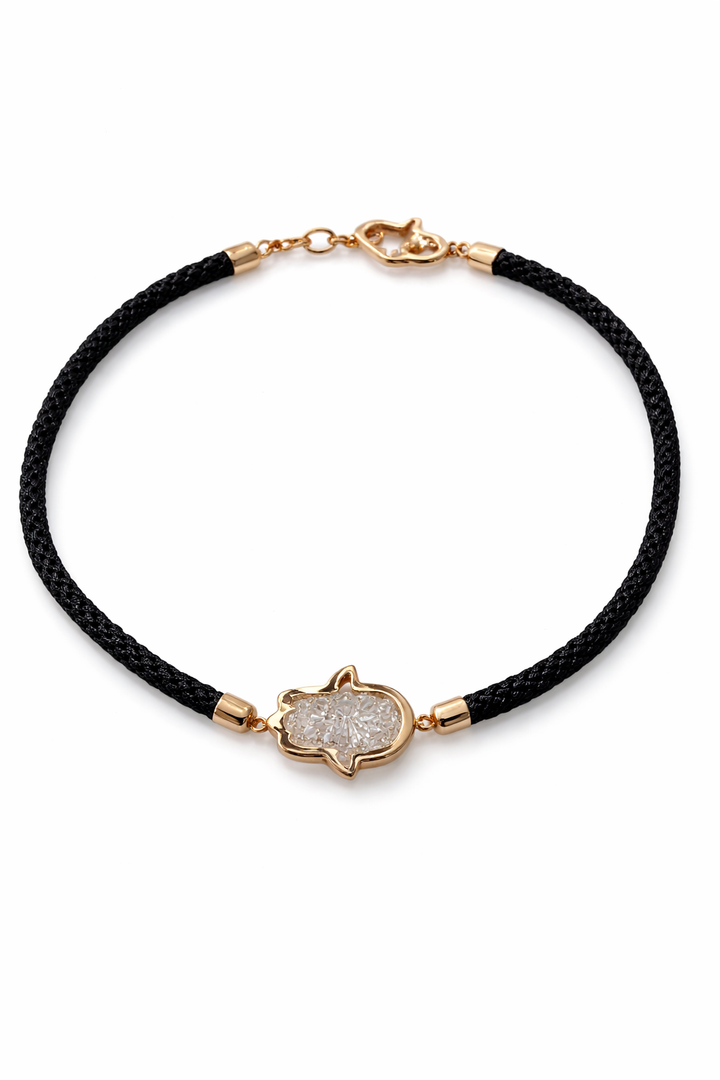 Hamsa Bezel with Black Rope and Rose Gold Bracelet (2.18ctw)
