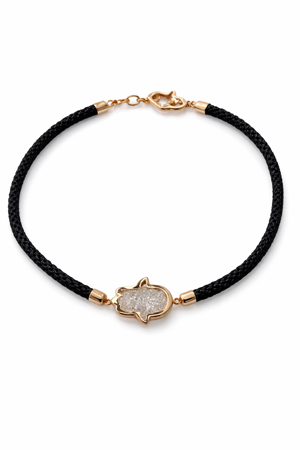 Hamsa Bezel with Black Rope and Rose Gold Bracelet (2.17ctw)