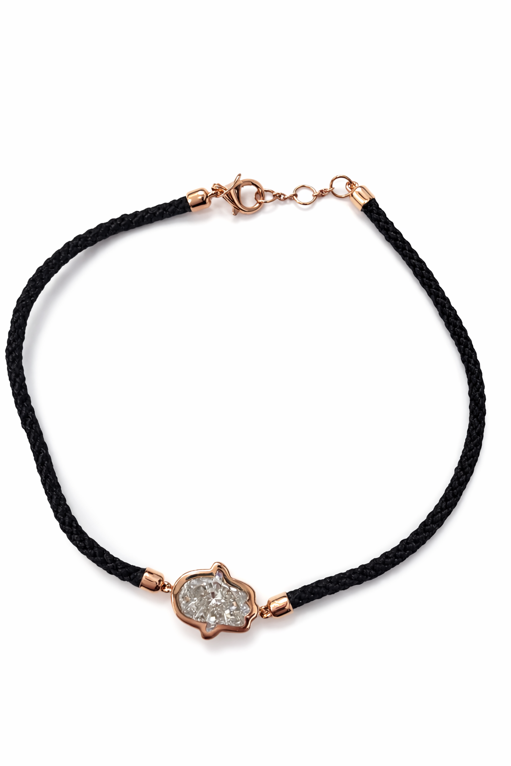 Hamsa Bezel with Black Rope and Rose Gold Bracelet (1.65ctw)