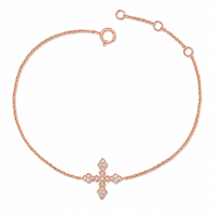 14K Rose Gold Delicate Cross Diamonds Bracelet