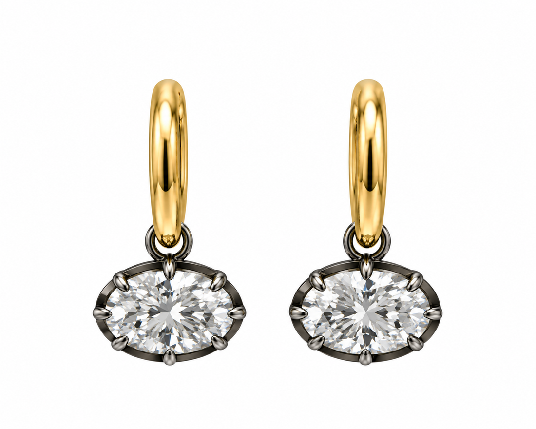 14k YG Oval Black Rhodium Drop Earrings (3.06ctw)