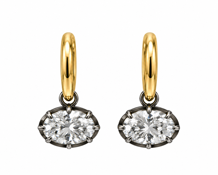 14k YG Oval Black Rhodium Drop Earrings (3.06ctw)
