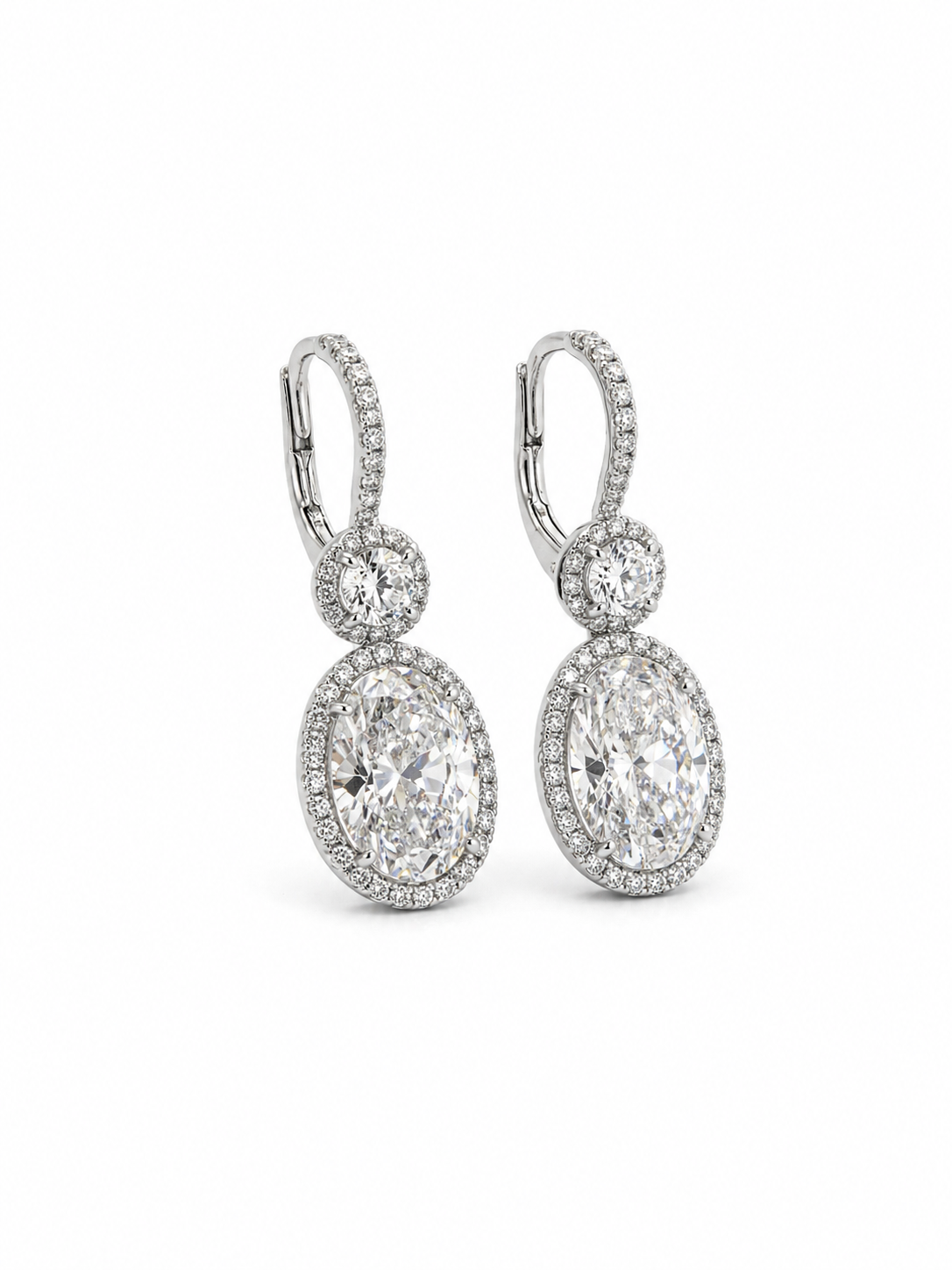 Drop Oval Lab Grown Diamond Earrings in 18k White Gold