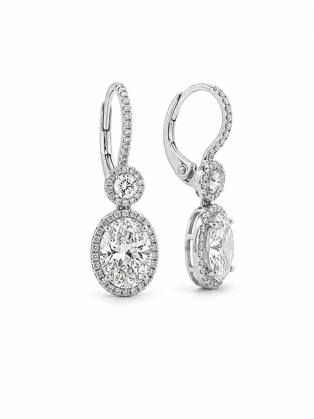 Drop Oval Lab Grown Diamond Earrings in 18k White Gold