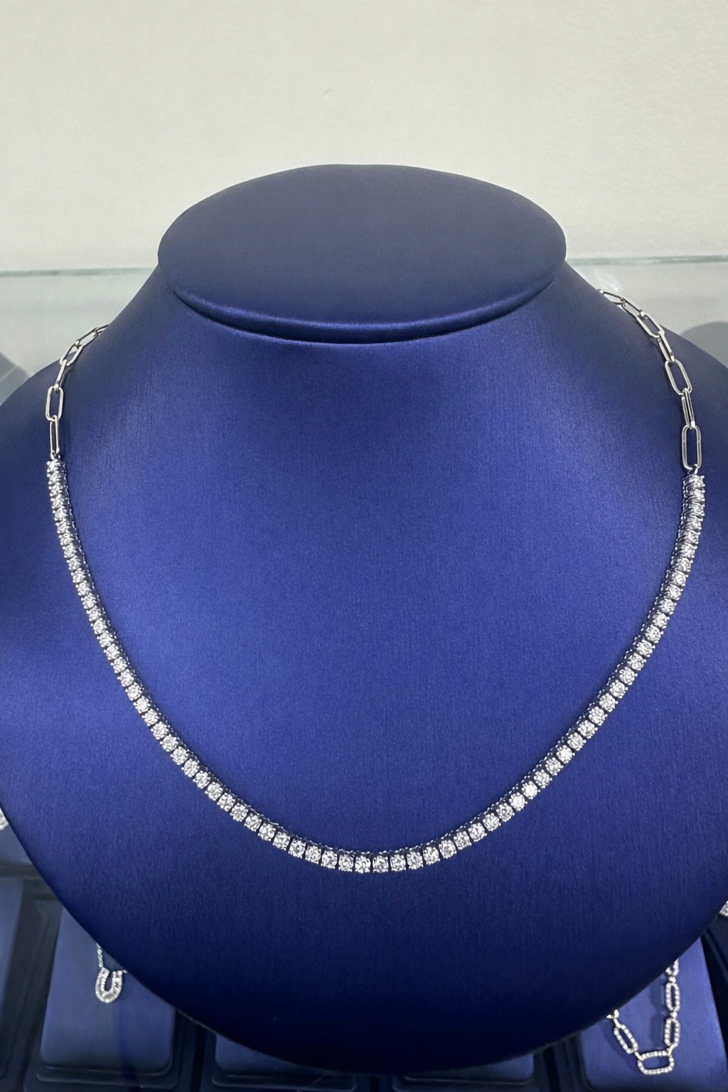 Half Paper Clip Half Tennis Necklace (3.42 Ct. Tw.) for Sale