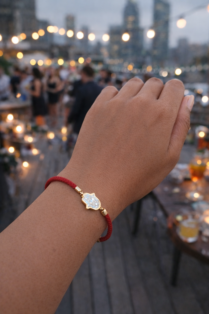 Hamsa Bezel with Red Rope Bracelet (1.13ctw)