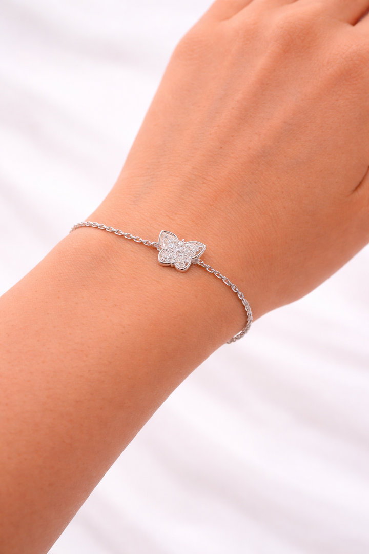 Unique Butterfly Shape Diamond Bracelet in White Gold