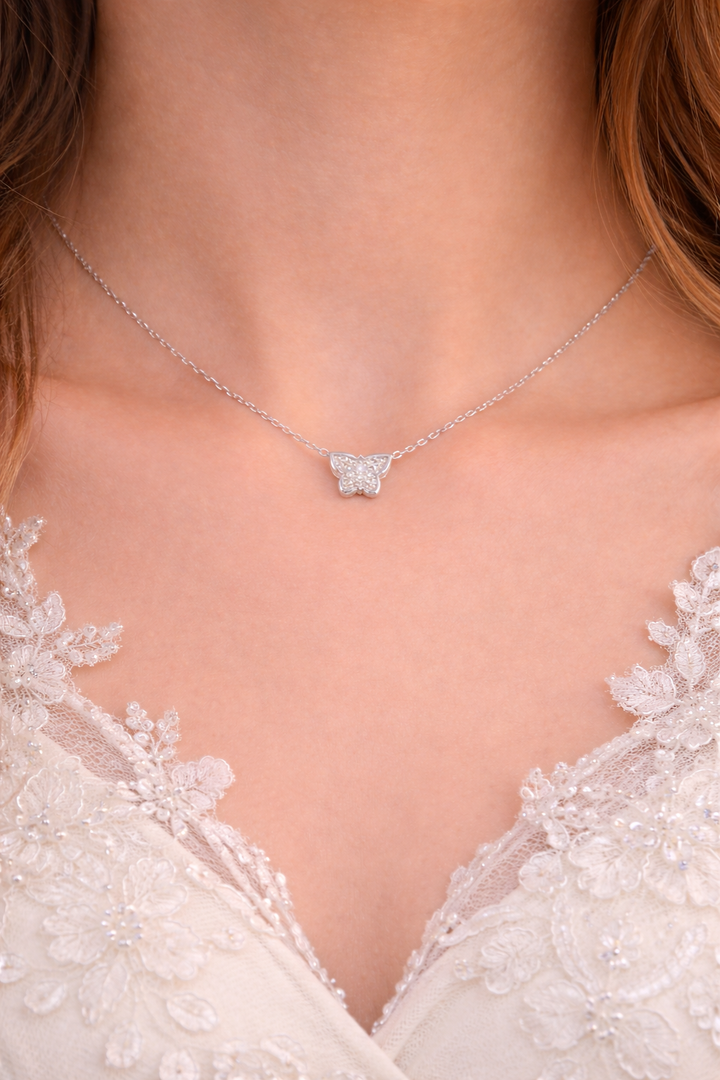 Unique Diamond Butterfly Shape Pendant in White Gold