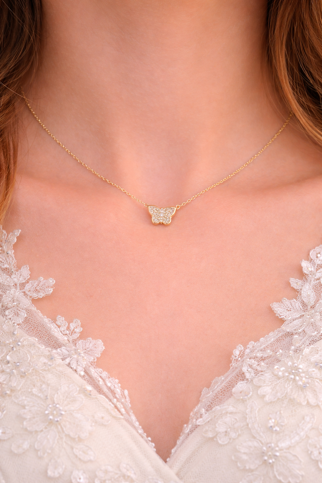 Unique Diamond Butterfly Shape Pendant in Yellow Gold