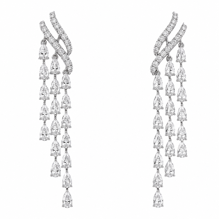 Luxury Cascading Diamond Earrings  Round & Pear Shapes