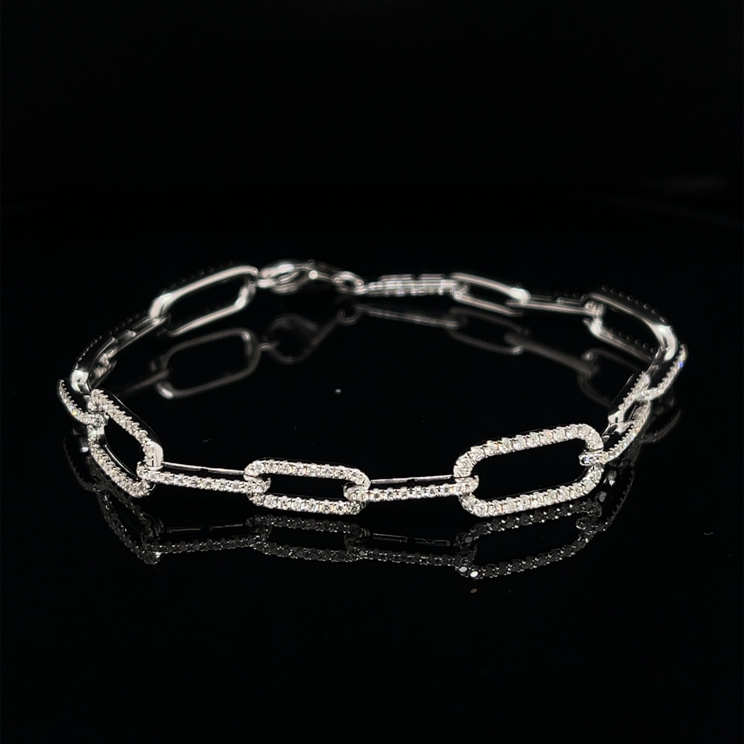 White Gold PaperClip Diamonds Bracelet - Elgrissy Diamonds