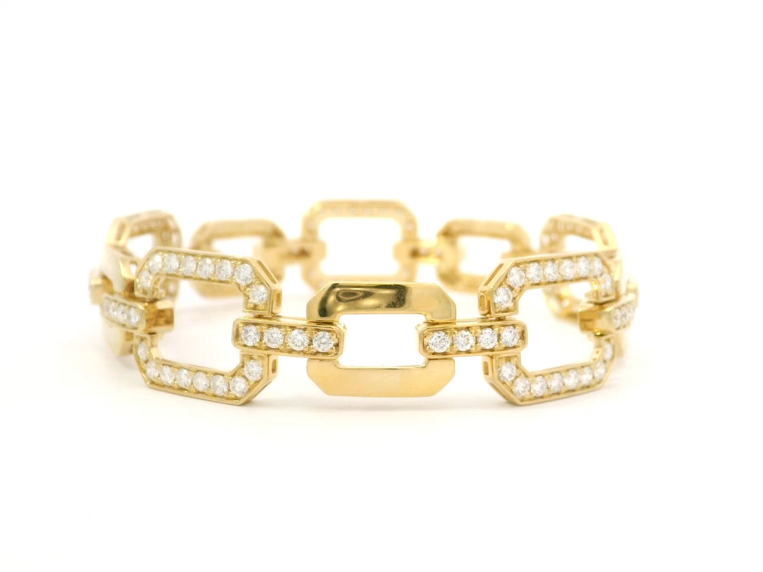 Large Yellow Gold Chain Diamonds Bracelet