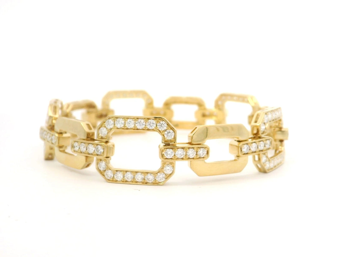 Large Yellow Gold Chain Diamonds Bracelet