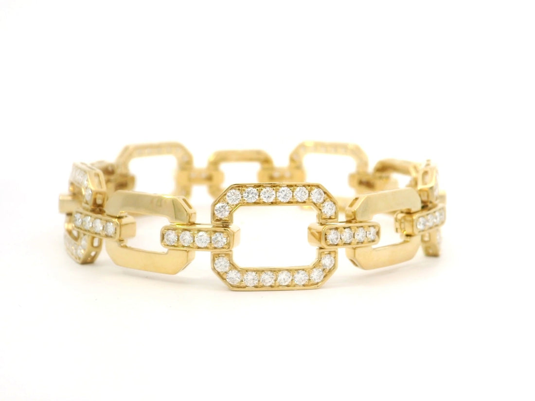 Large Yellow Gold Chain Diamonds Bracelet