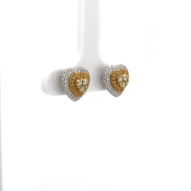 Fancy Yellow Halo Heart Studs