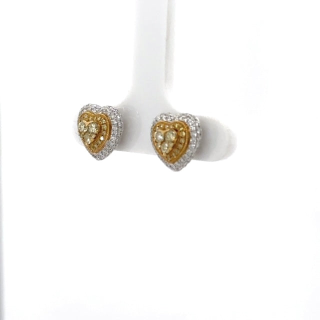 Fancy Yellow Halo Heart Studs