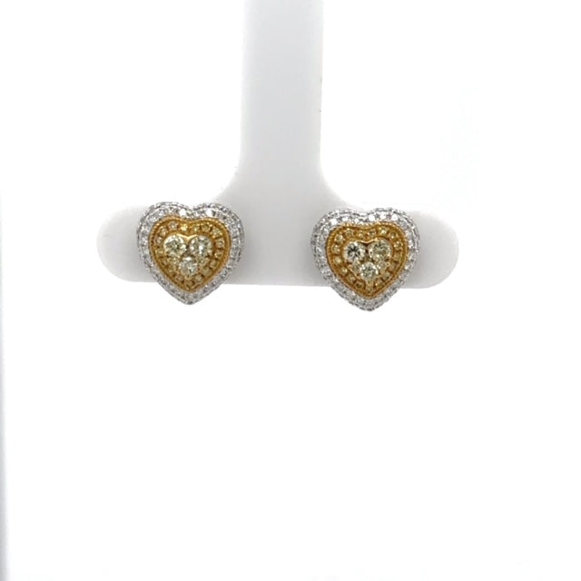 Fancy Yellow Halo Heart Studs