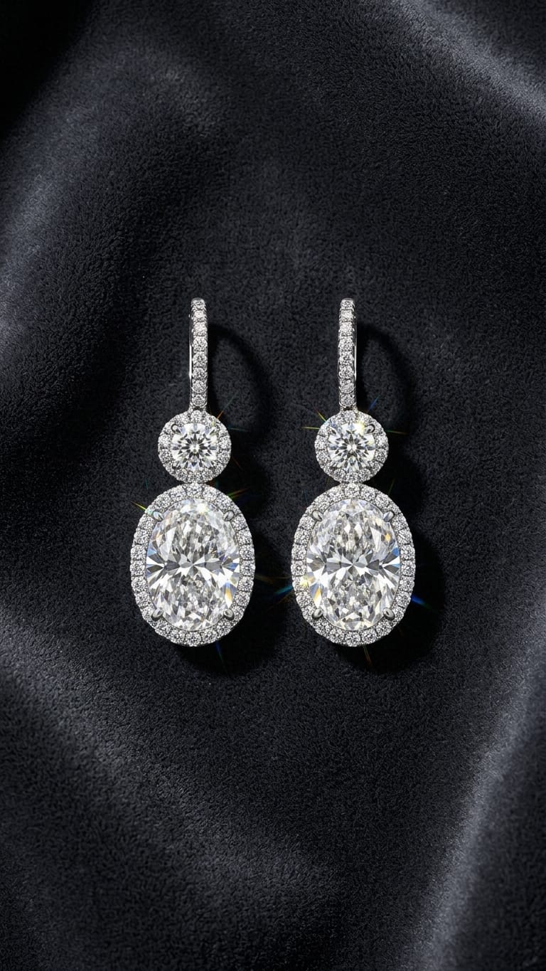 Drop Oval Lab Grown Diamond Earrings in 18k White Gold