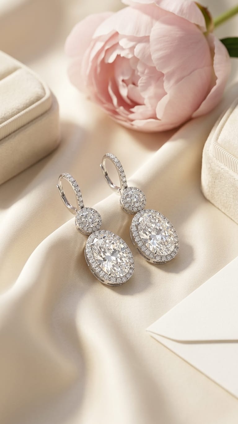Drop Oval Lab Grown Diamond Earrings in 18k White Gold