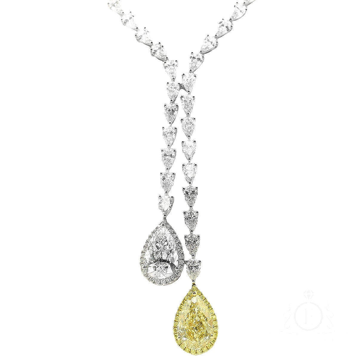 Split Drop Pear Shape Necklace with Fancy Yellow Diamond for Sale
