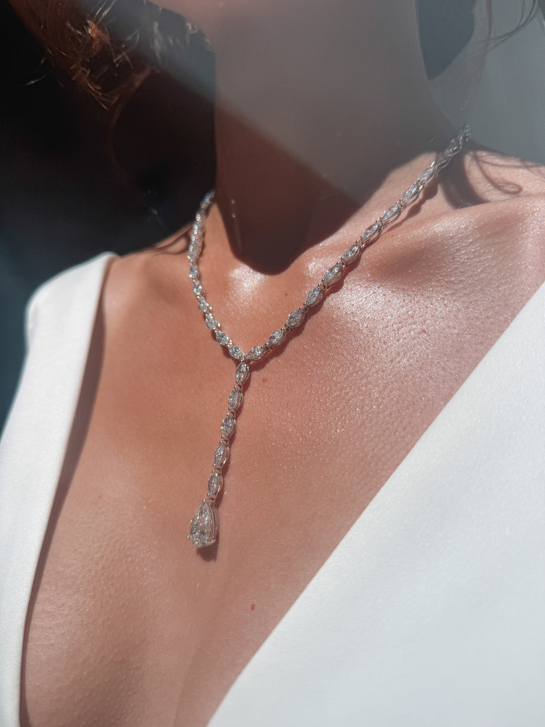 Marquise and Pear Diamonds Lariat Necklace  (31.29 Ct. Tw.) for Sale