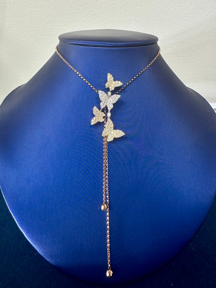 Butterflies Diamonds Mixed Metals Adjustable Lariat Necklace - Elgrissy Diamonds