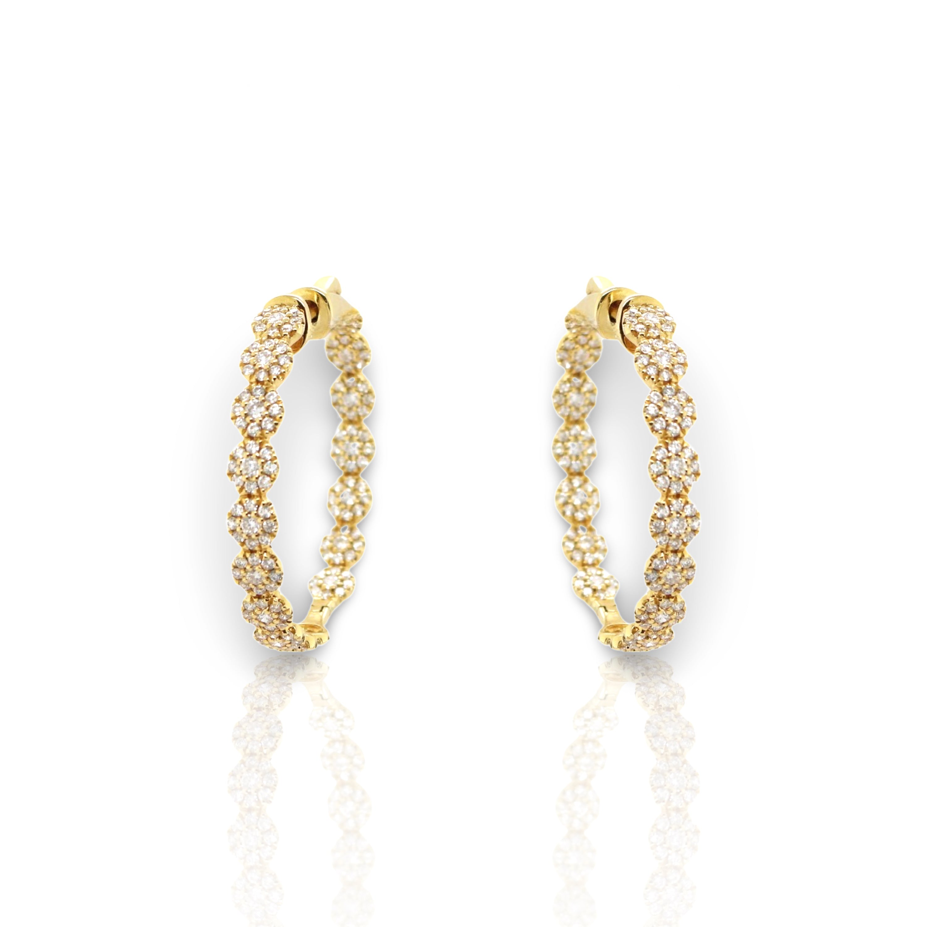 Yellow Gold Cluster Diamonds Hoop - Elgrissy Diamonds