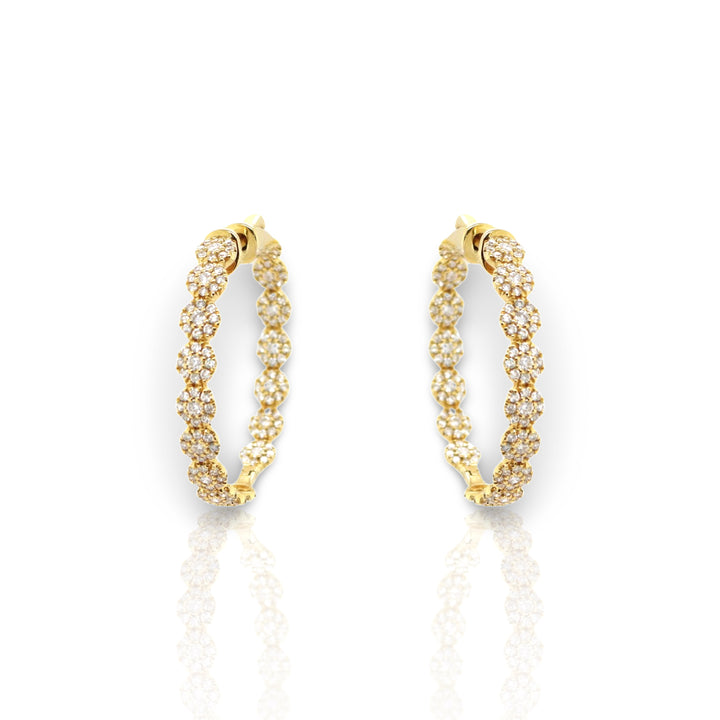 Yellow Gold Cluster Diamonds Hoop Earrings - Elgrissy Diamonds