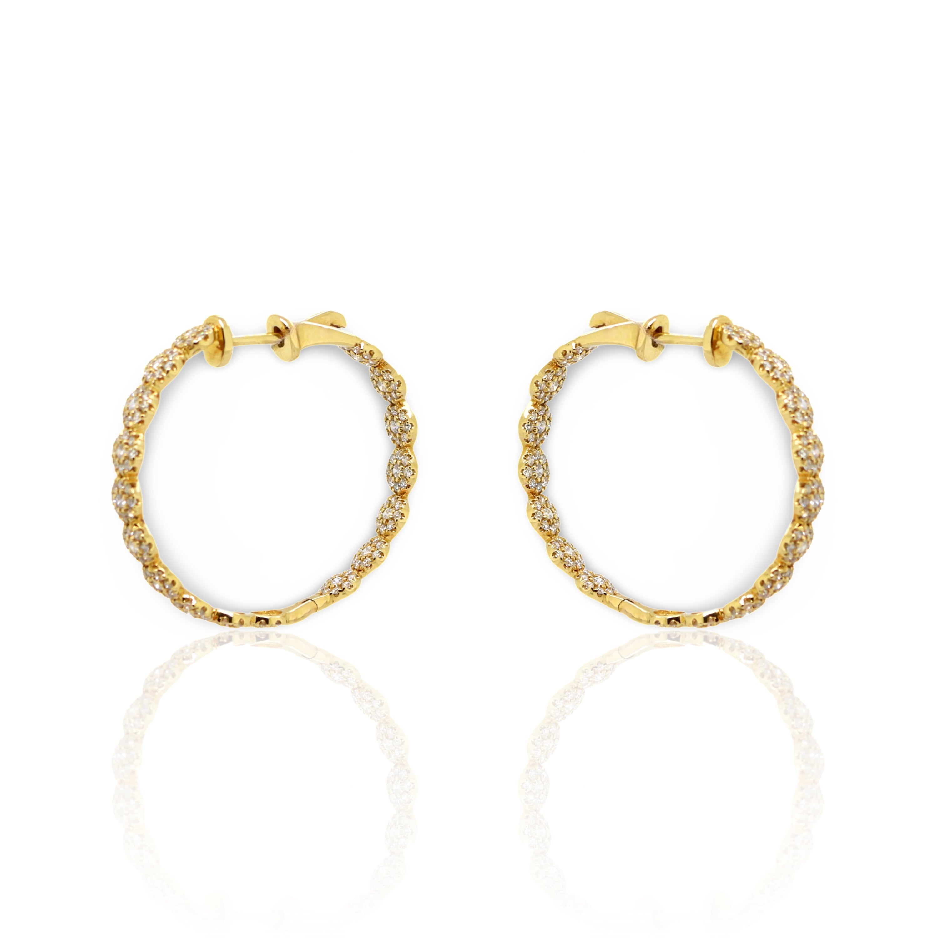 Yellow Gold Cluster Diamonds Hoop Earrings - Elgrissy Diamonds