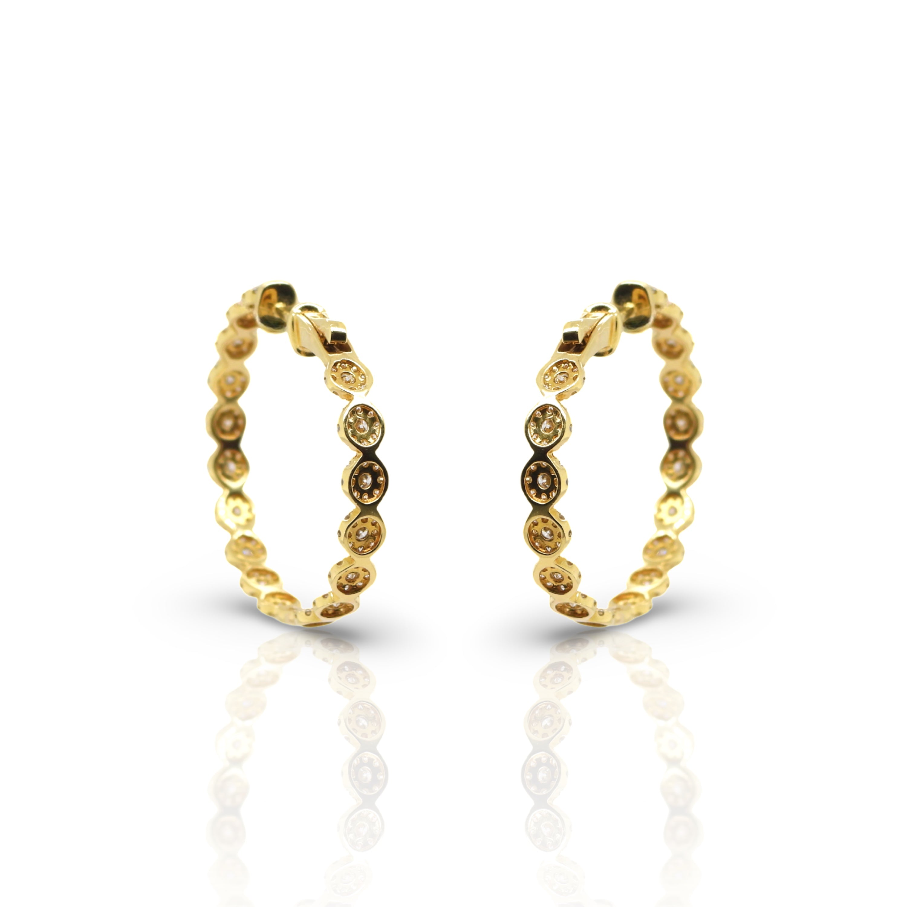 Yellow Gold Cluster Diamonds Hoop Earrings - Elgrissy Diamonds
