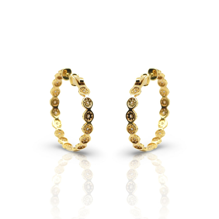 Yellow Gold Cluster Diamonds Hoop Earrings - Elgrissy Diamonds