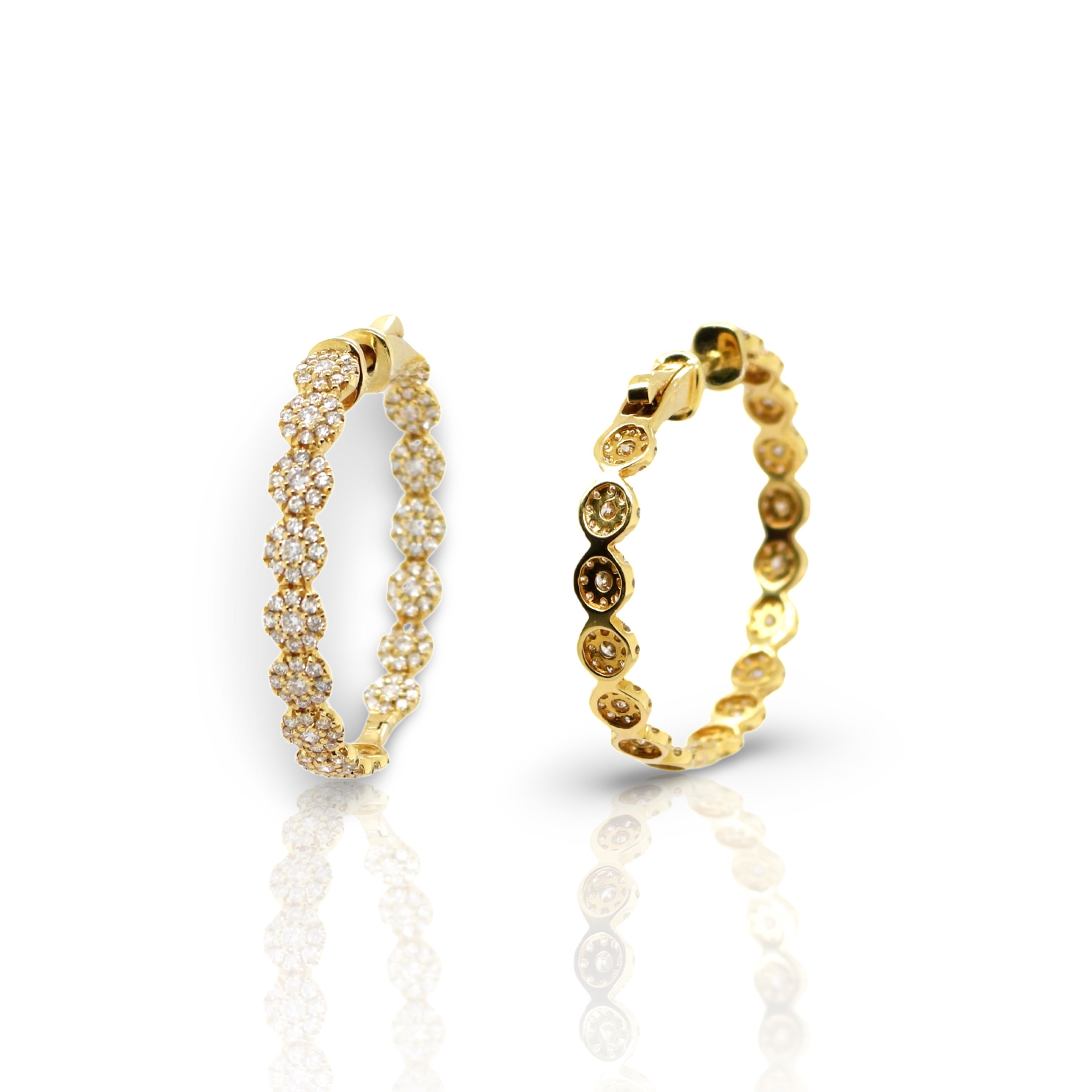 Yellow Gold Cluster Diamonds Hoop - Elgrissy Diamonds