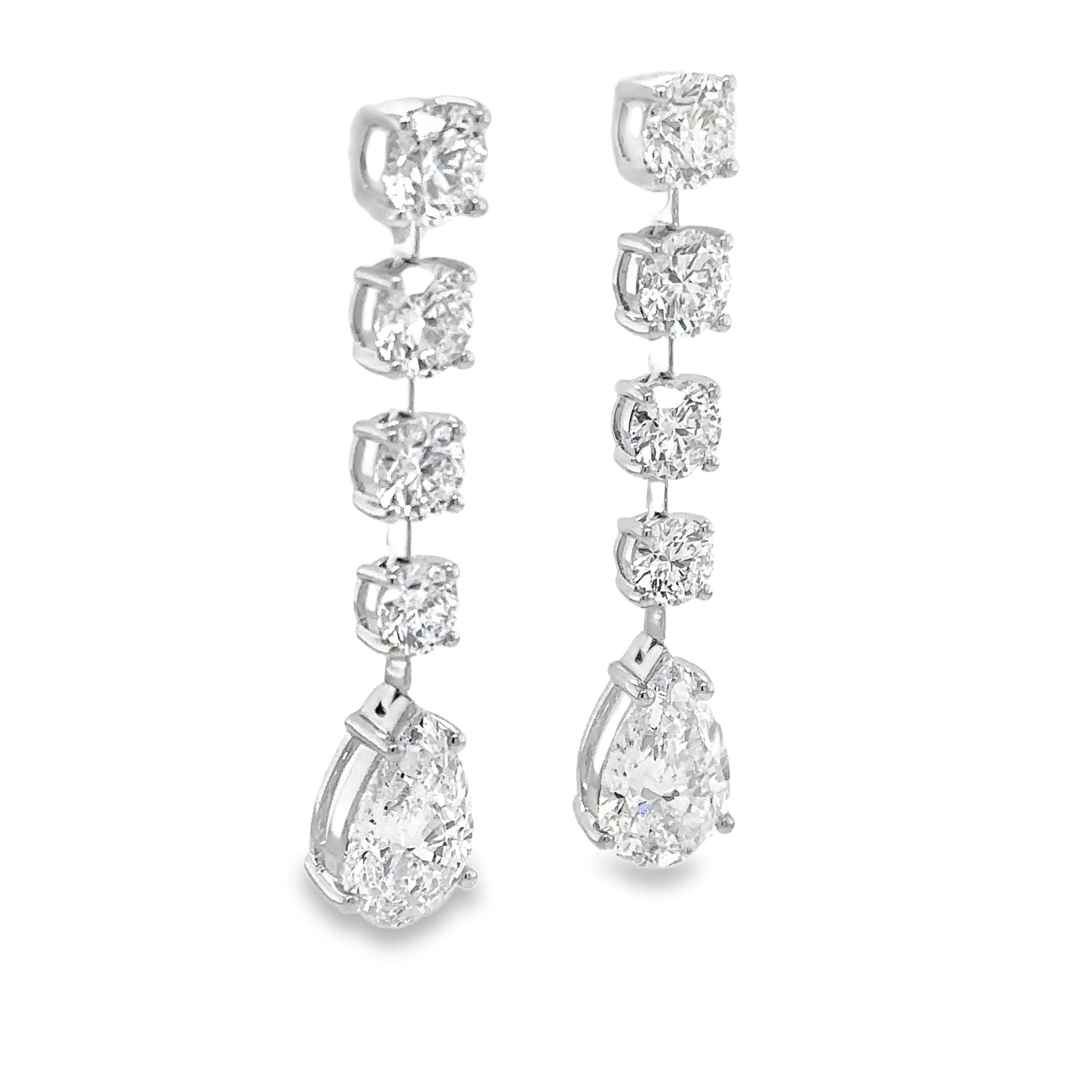 Graduated Round Diamonds and Pear Dangling Earrings - Elgrissy Diamonds